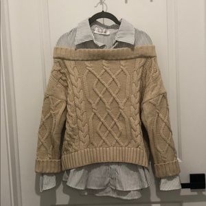 Beige off the shoulder layered sweater